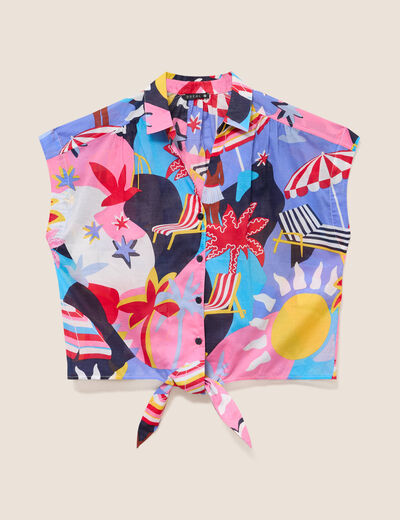 Chemise ample courte &agrave; manches courtes multicolore femme