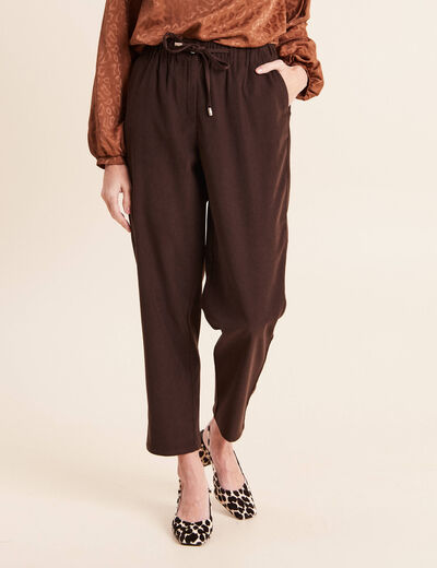 Jogging boyfriend 7/8&egrave;me en velours marron fonc&eacute; femme