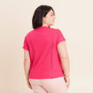 T-shirt col rond macram&eacute; manches courtes rose fushia femme