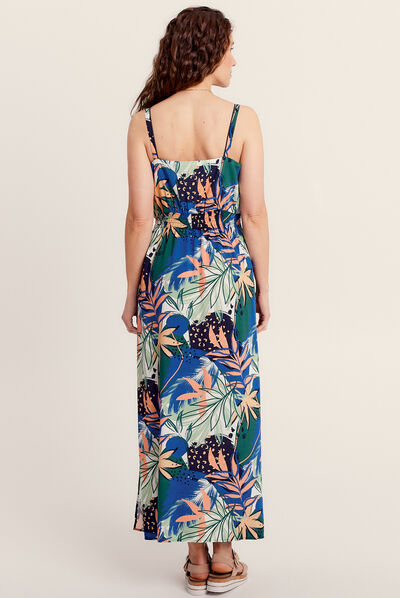 Robe longue évasée à bretelles bleu femme