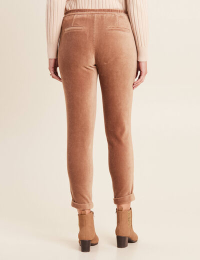 Pantalon cigarette velours marron femme