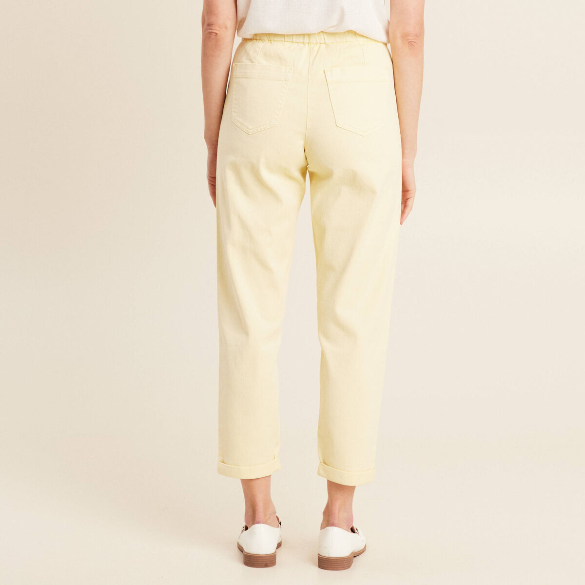 Jean large à coulisse jaune clair femme