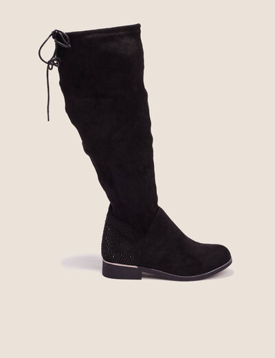 Bottes plates avec strass noir femme