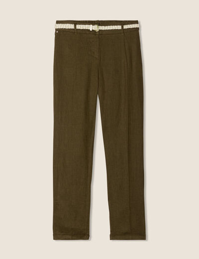 Pantalon flou ceinturé vert olive femme