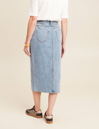 Jupe longue droite taille haute en jean denim double stone femme
