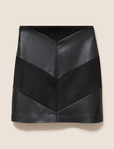 Jupe trap&egrave;ze courte aspect daim doubl&eacute;e noir femme
