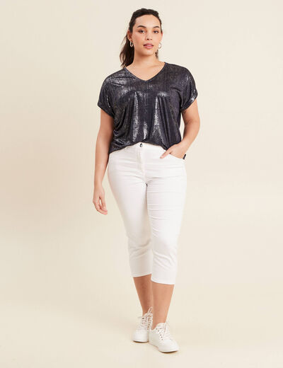 Pantacourt droit taille standard blanc femme