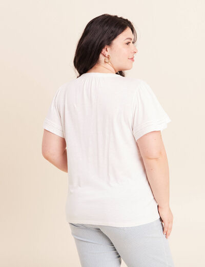 Blouse col tunisien manches courtes ecru femme