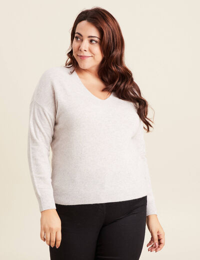 Pull en cachemire manches longues gris clair femme