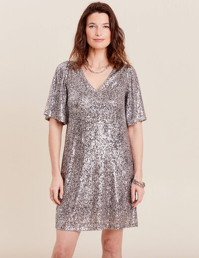 Robe évasée sequins gris argent femme