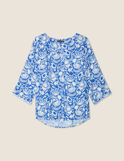 Blouse manches 3/4 bleu femme
