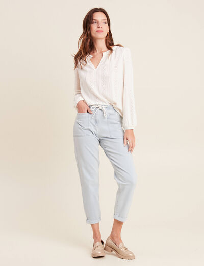 Jean coupe mom 7/8&egrave;me denim bleach femme