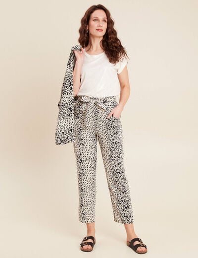 Pantalon flou taille haute ivoire femme