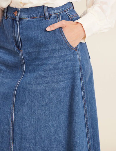 Jupe longue trapèze en jean denim stone femme