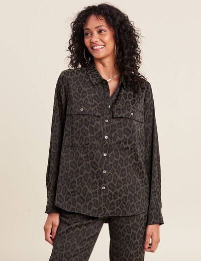 Chemise manches longues vert kaki femme