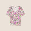 T-shirt col V manches courtes vert kaki femme