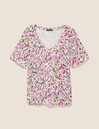 T-shirt col V manches courtes vert kaki femme