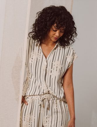 Chemise col chemise manches courtes noir femme