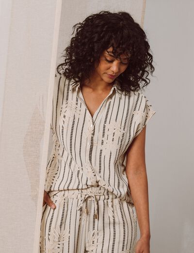 Chemise col chemise manches courtes noir femme
