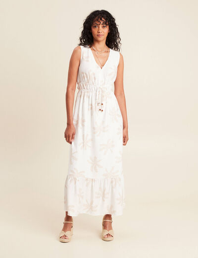robe évasée col V doublée beige femme