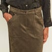 Jupe longue droite su&eacute;dine vert kaki femme