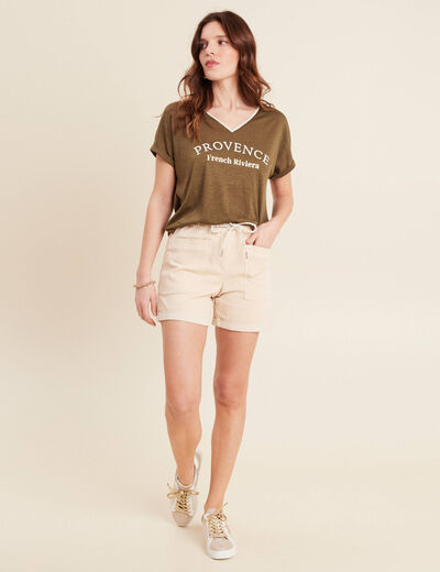 T-shirt manches courtes vert olive femme