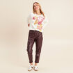Pull brod&eacute; col rond manches longues rose framboise femme