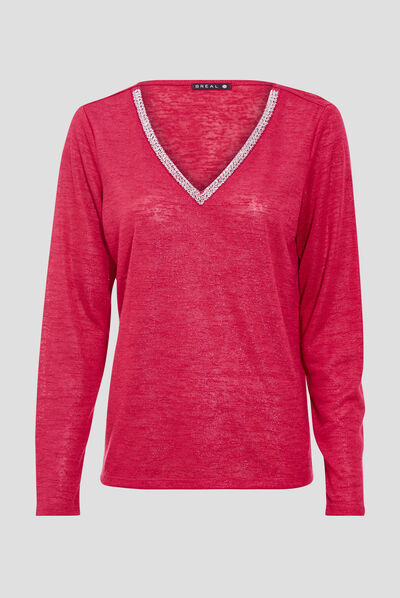 T-shirt manches longues rose framboise femme