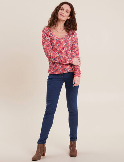 Pull manches longues rose framboise femme