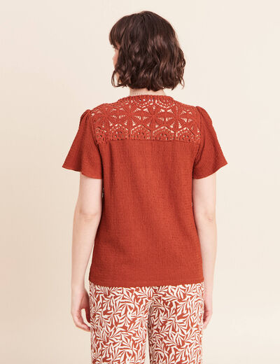 T-shirt manches courtes marron fonc&eacute; femme
