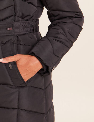 Doudoune cintr&eacute;e &agrave; capuche doubl&eacute;e noir femme