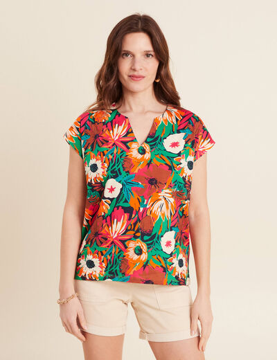Top droit col tunisien bleu foncé femme