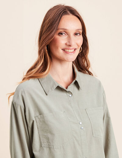 Chemise ample en velours milleraie vert clair femme