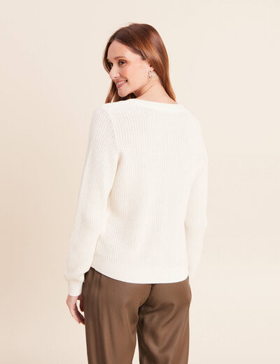 Gilet col v manches longues ecru femme