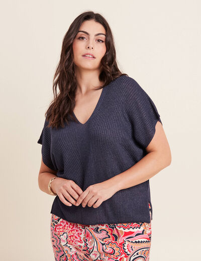 Pull à manches courtes bleu marine femme