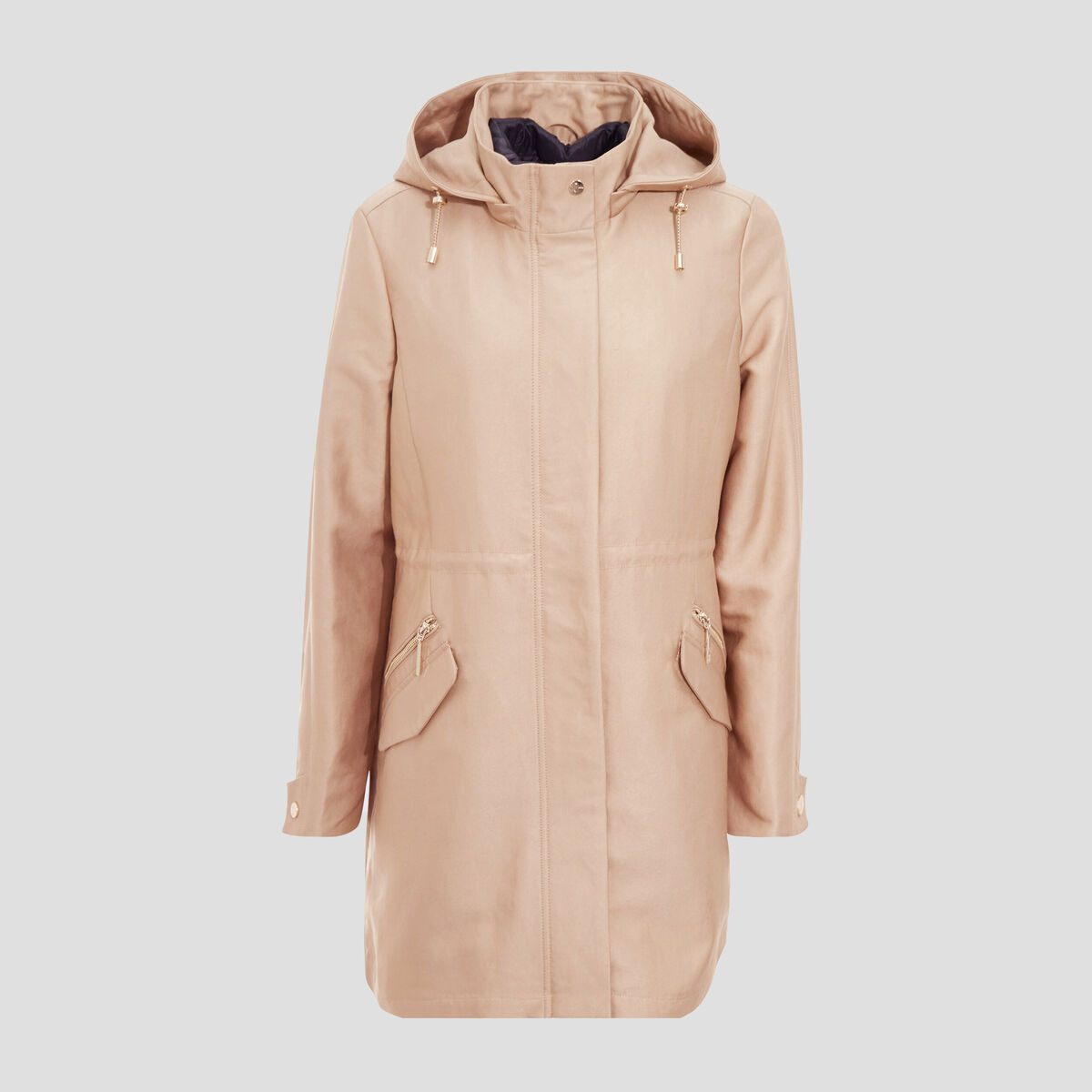 Parka 2-en-1 droite à capuche sable femme