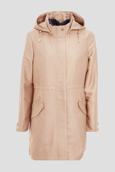 Parka 2-en-1 droite à capuche sable femme