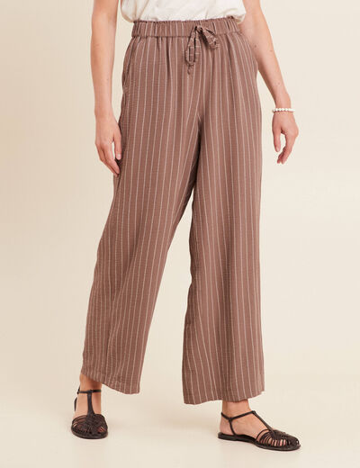 Pantalon large taille haute taupe femme