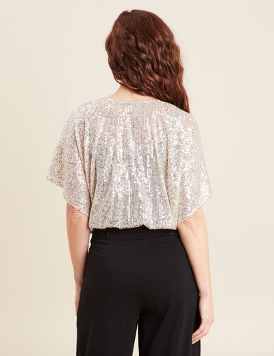 Veste kimono courte sequins couleur or femme