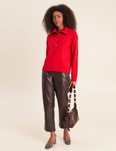 Pull col camionneur rouge femme