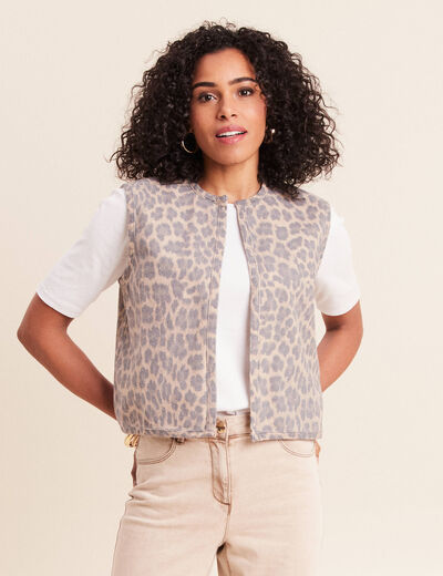 Gilet imprim&eacute; sans manches marron femme
