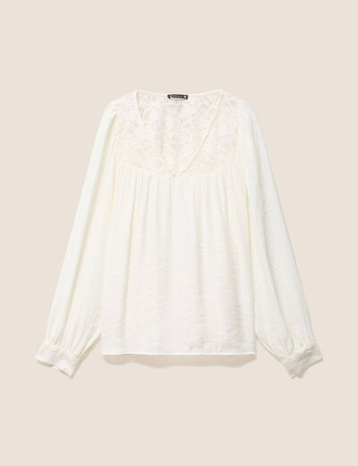 Chemise ample col v manches longues ecru femme