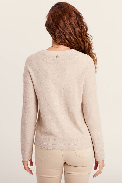 Gilet manches longues sequins creme femme