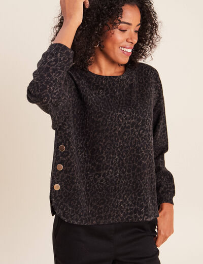 Pull col rond manches longues marron femme