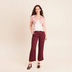 Pantalon large 7/8&egrave;me ceintur&eacute; prune femme