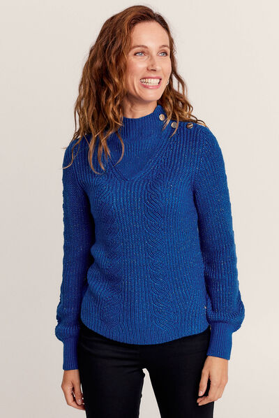 Pull manches longues bleu electrique femme