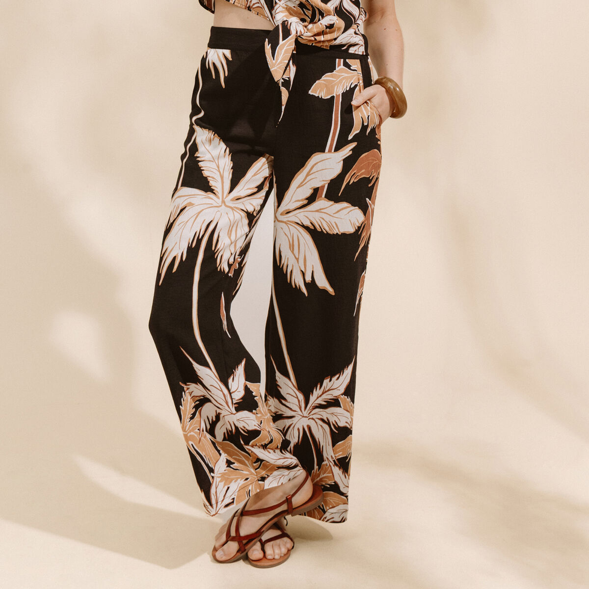 Pantalon large taille haute noir femme