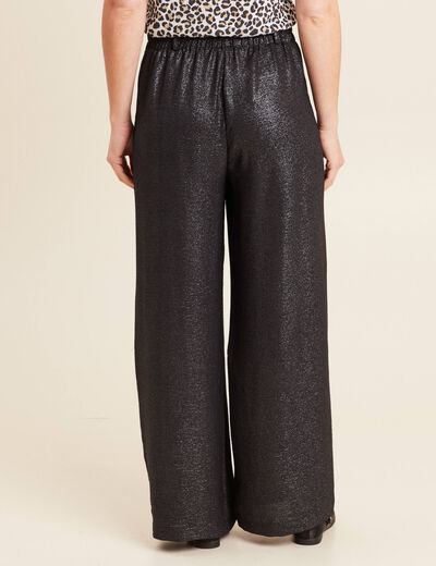 Pantalon large taille haute noir femme
