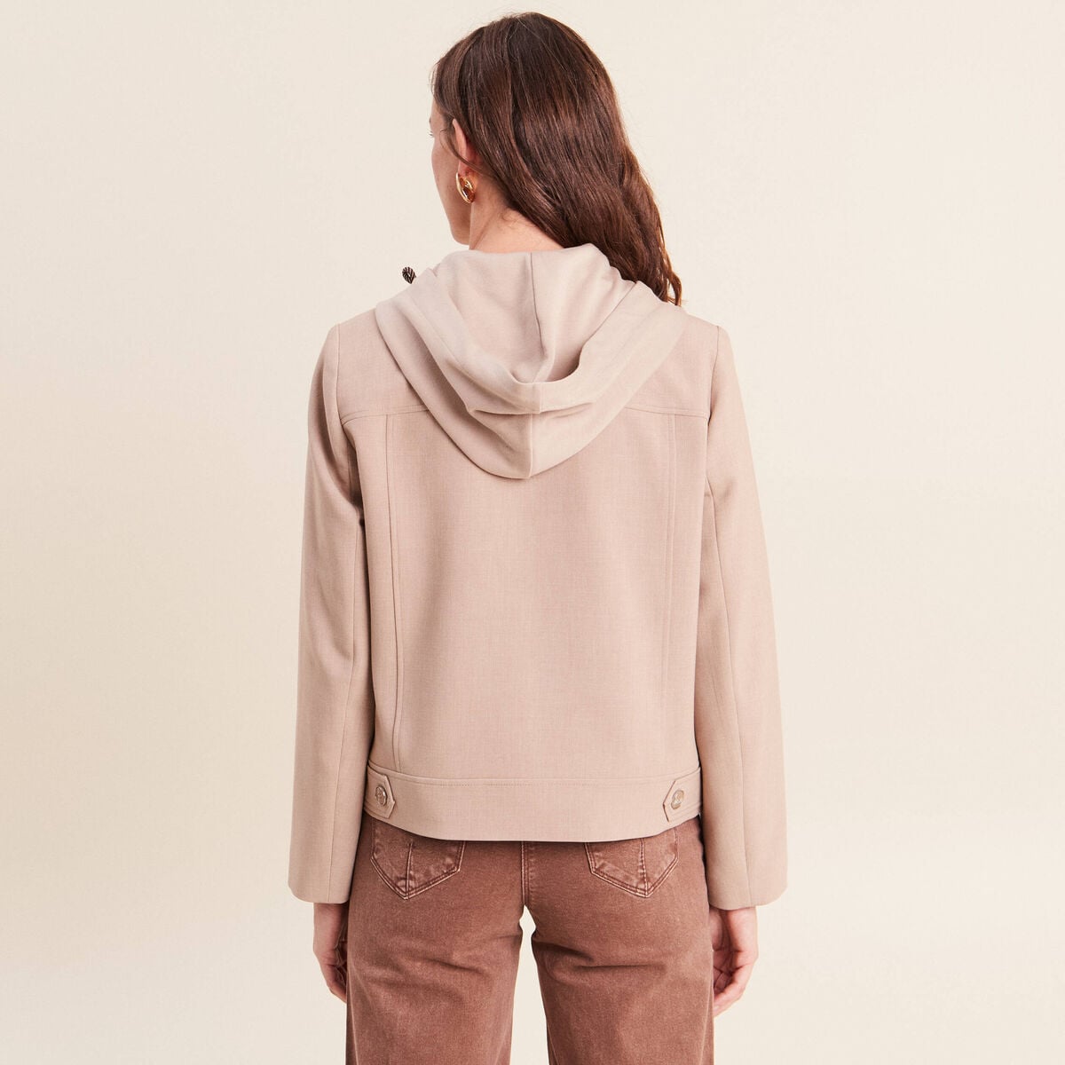 veste cintr&eacute;e doubl&eacute;e avec capuche beige femme