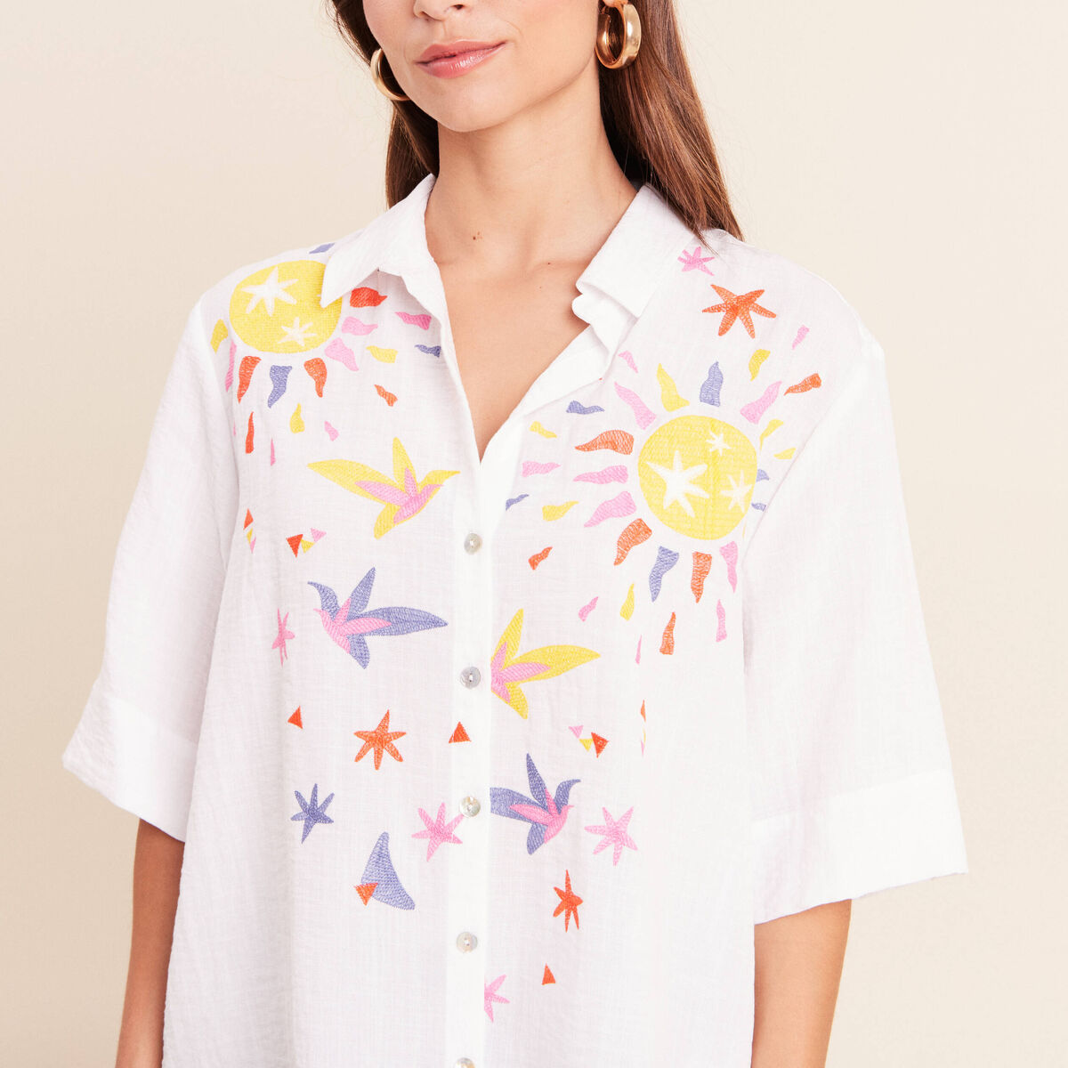 Chemise ample manches 3/4 col chemise blanc femme